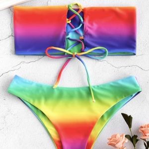 ZAFUL Lace-up Rainbow Tie Dye Bikini Set NWT!!!